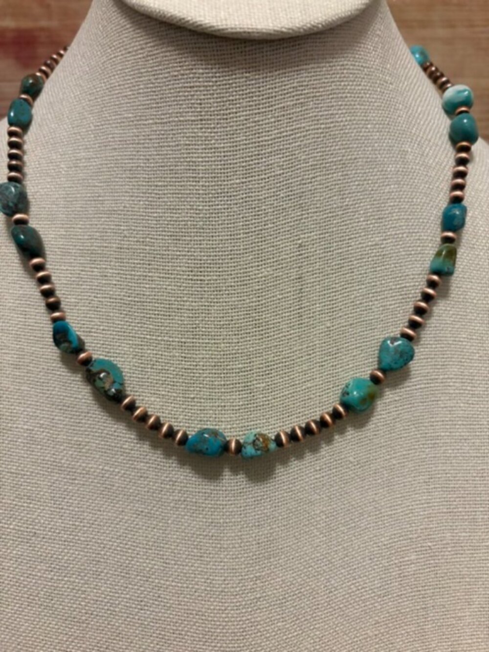 Z Bars Jewelry 4mm & 6mm Copper Perl Genuine Turquoise Necklace 20" Western NWT